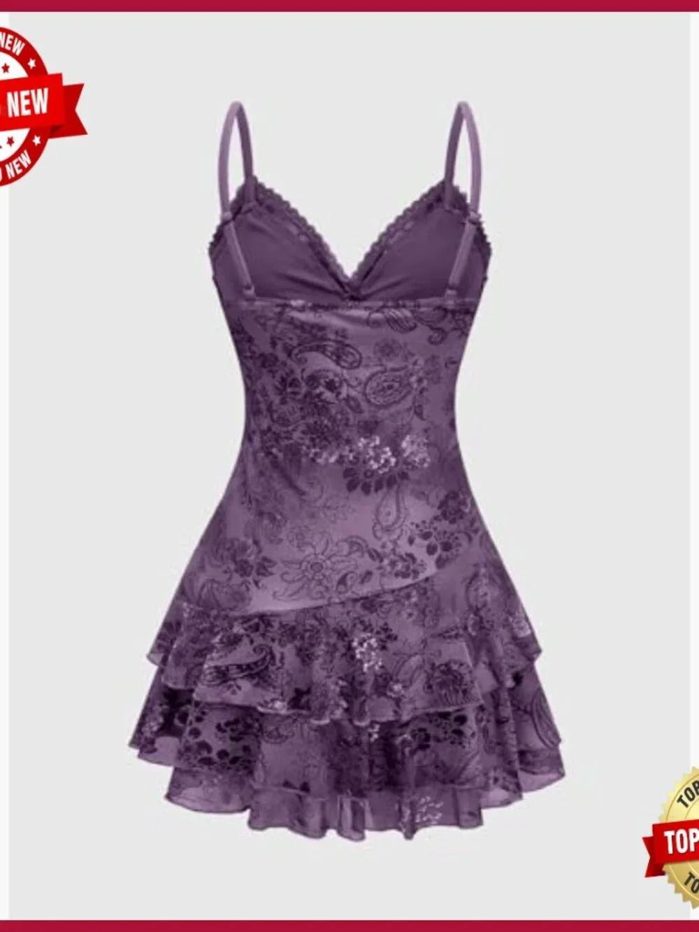 Y2K Gothic Boho Mini Dress with Beaded Lace Ruffle Tiered Design - Picture 4 of 7